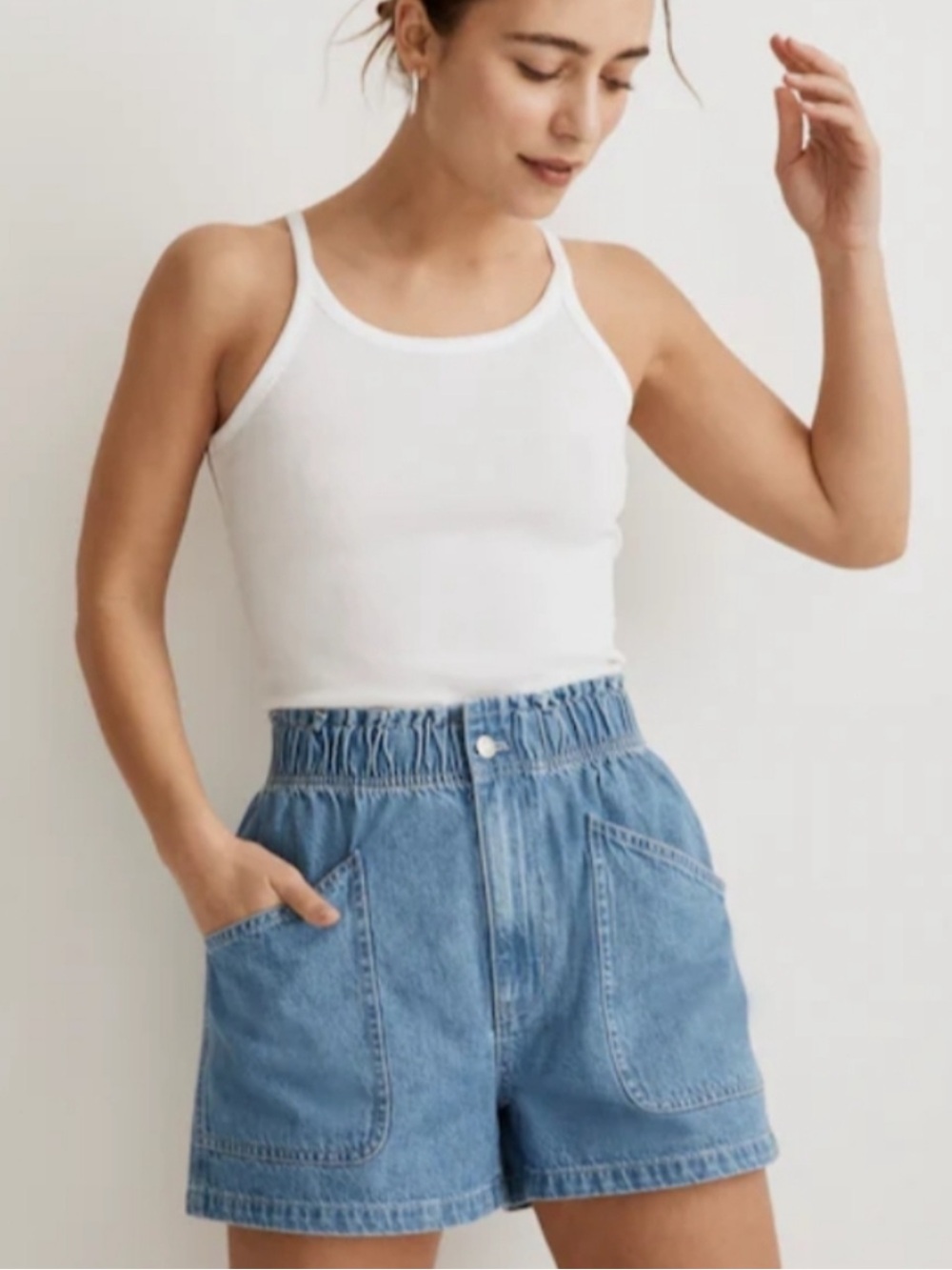 Madewell Pull On Utility Denim Jean Shorts Elastic Waist Size 28 Medium